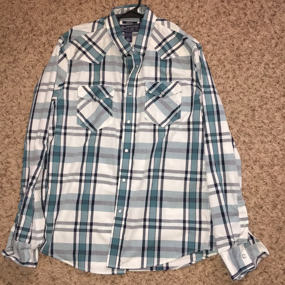 Turquoise, navy and White American Rag Flannel